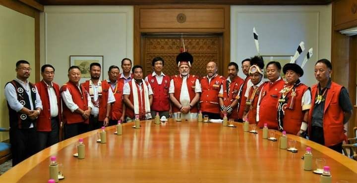 Nagaland Gaonbura Federation members with the Prime Minister Nerendra Modi at Delhi in 2017. (Photo Courtesy: NGBF)